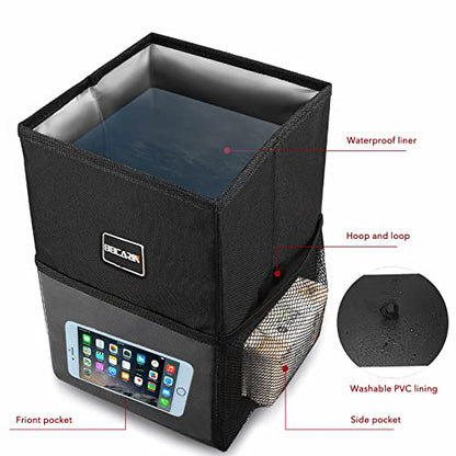Beicarin Car Trash Can with Lid - Car Trash Bag Hanging with Storage Pockets Collapsible and Portable Car Garbage Bin, Leak-Proof Car Organizer, 1.82 Gallons Multipurpose Trash Bin for Car - size: 1.82 Gal