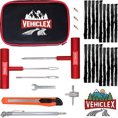 Vehiclex Tire Repair Kit for Plug and Patch with Aluminum Handled Tools - Emergency Kit in Zippered Bag for Car, Motorcycle, ATV, Tractor, Lawn Mower - size: Compact Metal kit