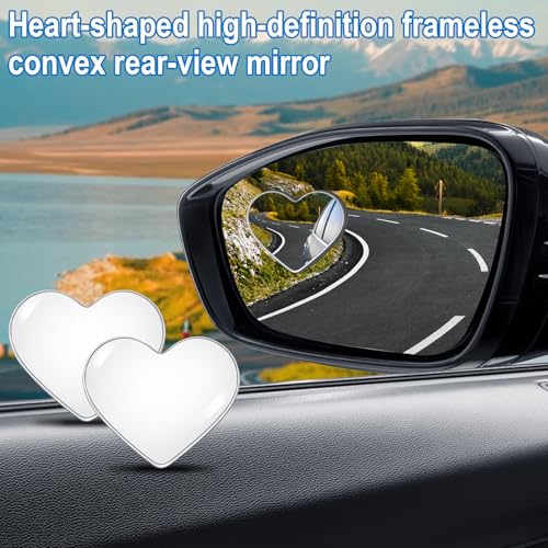 Quzzy 2 PCS Blind Spot Mirrors, Heart Shaped Blindspot, 360 Degree Adjustable Wide Angle Rearview Mirror, Automotive Exterior Accessories for Cars Suvs