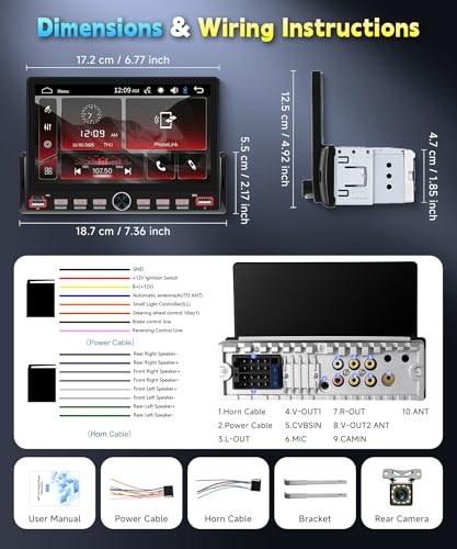 Single Din Car Radio Stereo, 7 inch Touch Screen Radio for Car Stereo Receivers, 1 Din Bluetooth Radio, HD Backup Camera, SWC, Mirror Link, Support FM/EQ/SD/AUX, USB Fast Charging - style: 7 inch+Piano Key