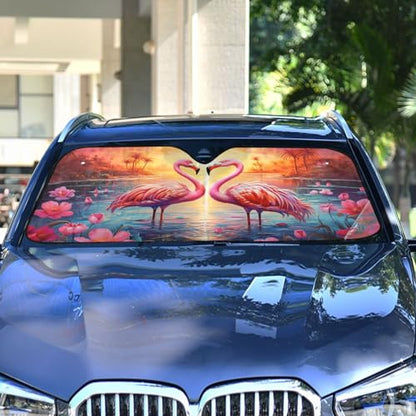 Windshield Sun Shade Flamingos Sunset Front Window Block UV Shades Visor Reflective Retractable for Car SUV Trucks - color: F009