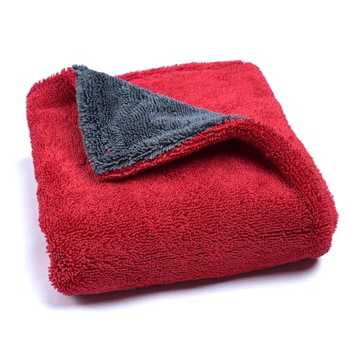 LIVOS Car Drying Towel, Premium Microfiber Towels for Cars, 1000GSM, Edgeless Twisted Loop Design, No Streaks, Scratches, or Water Spot, Absorbent Wash Towel, 18" x 24" (Red&Grey) - color: Red, size: 18" x 24"