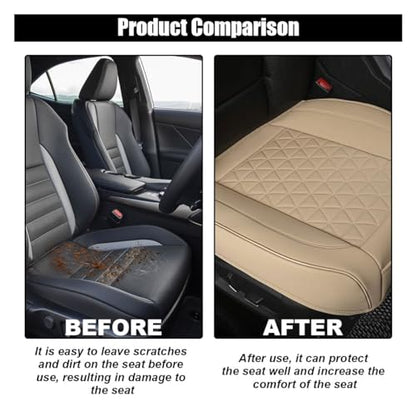 GLSOWEE Leather Car Seat Cover, Auto Front Bottom Seat Cover Luxury Car Seat Protector Anti-Slip Waterproof Cushion Cover with Storage Pocket, for Most Cars, Trucks, SUVs (Beige) - color: Beige