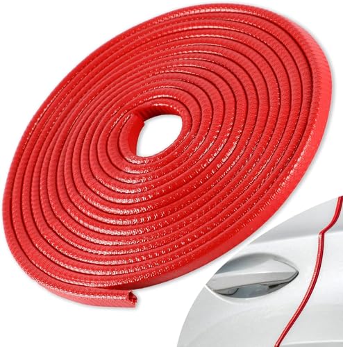 SINGARO 49Ft (15M) Car Door Edge Guard, No Glue Car Door Entry Guard Protective Strip, Rubber Edge Trim Car Door Protector, Applicable to Car, Truck, SUV and ATV, Car Exterior Accessories（Red） - color: Red, size: 49Ft/15M