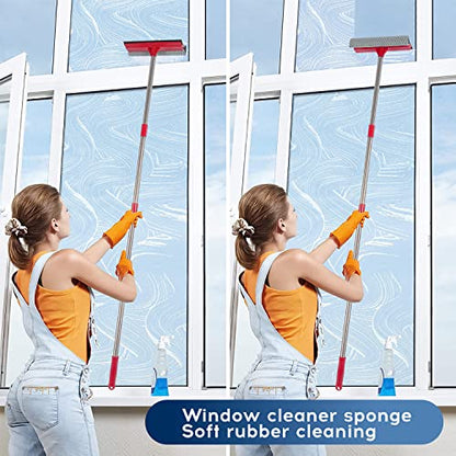 DSV Standard Window Squeegee, 2-in-1 Window Cleaner with 55" Extension Poles, Window Washing Kit, Glass Door Cleaner, Multi-Use Car Windshield Cleaning Tool with Long Handle for High Outdoor Windows - size: Multi-Section Squeegee