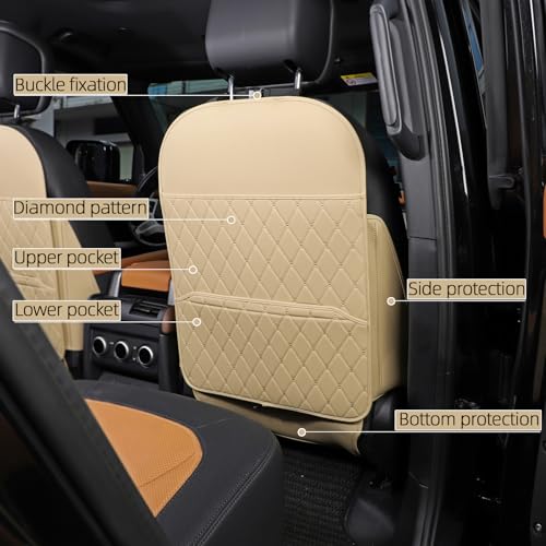 TAIKOO Seat Back Protector + Large Capacity Pocket Storage Organizer,Preventing The Impact of Children Stepping on The Seat Backrest (Style A-Beige) - color: Style A-Beige