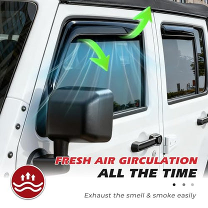 in-Channel Rain Guards Compatible with Jeep Wrangler JL 2018 2019 2020 2021 2022 2023 2024 Full Size Shatterproof Heavy-Duty Side Window Deflectors, Window Visor -Black, 4 PCS - size: Fit for Jeep Wrangler JL 2018-2024-in Channel