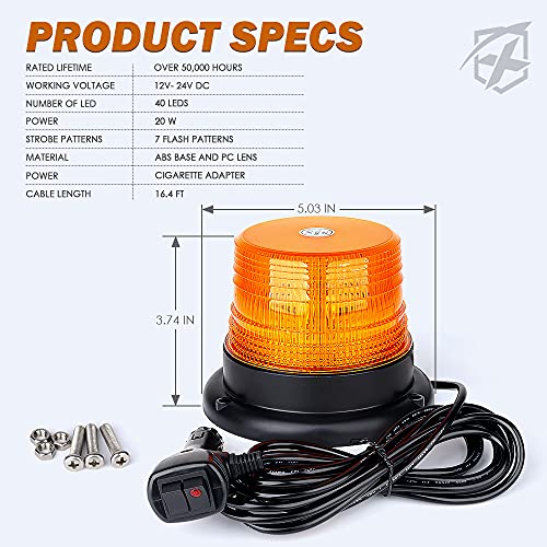 Xprite LED Beacon Light, Forklift Strobe Lights w/Magnetic Base for Construction Vehicles, TowTrucks, Security Patrol, Postal, Golf Carts, UTV ATV, Snow Plows-Amber - color: Amber