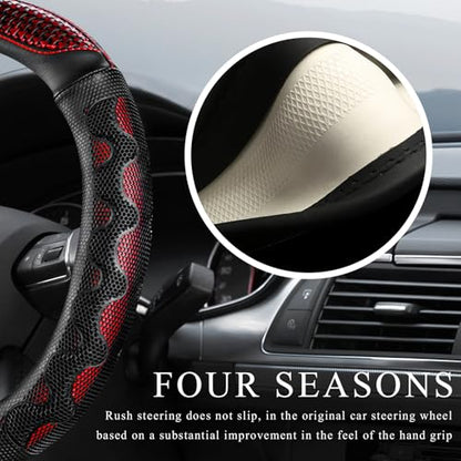 Car Steering Wheel Cover, 15 Inch Anti-Slip Steering Wheel Cover Protector with 3D Honeycomb Design, Universal Steering Wheel Covers for Truck SUV, Car Accessories (Red, Round Shape) - color: Red, Round Shape