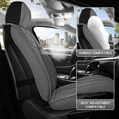 IRONTREE Leather Car Seat Covers Full Set, Waterproof Faux Leather Seat Covers for Cars, Non-Slip Car Interior Covers Universal Fit for Most Cars Sedans Trucks SUVs (Grey, Full Set)