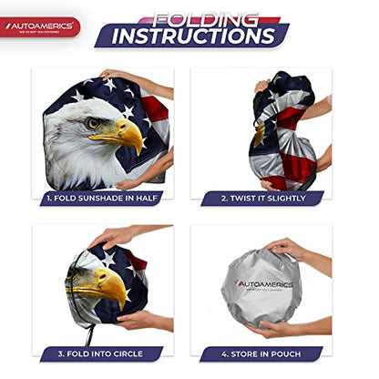 Autoamerics 1-Piece Windshield Sun Shade American Eagle Flag - 3 USA Patriotic Design - Foldable Car Front Window Sunshade for Sedans SUV Truck - Blocks Max UV Rays and Keeps Your Vehicle Cool - Large - color: USA EAGLE FLAG-3, size: LARGE = 64 x 33.5 inc