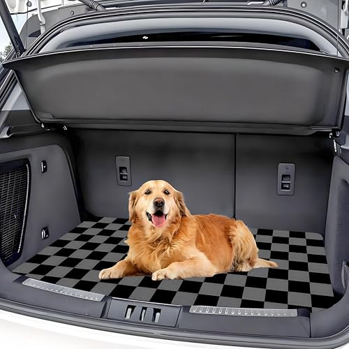 Universal Car Trunk Mat 29" x 39", Black and Gray Plaid All Weather Durable Cargo Mat Protector for SUV, Truck, Van | Stylish Cargo Liner Cover Leopard Print Car Accessories - color: Black and Gray Plaid