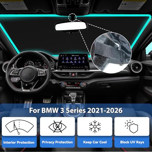 Windshield Sun Shade for 2021-2026 BMW 3 Series 328i 330i 335i 320i 325i F30 F31, Car Front Window Sunshade with 240T Sun Visor Protector Blocks UV Rays Heat Sun Shield Accessories - size: For 3 Series 2021-2026