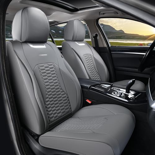 Coverado Seat Covers Full Set, Luxury Leather Car Seat Covers, Waterproof Automotive Car Seat Covers Universal Fit for Most Sedans, SUVs, Pick-up Trucks(Gray) - color: Gray, size: FullSet