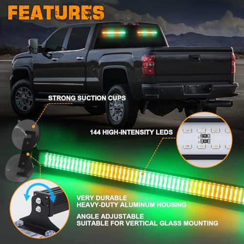 XRIDONSEN 2 in 1 Amber Green Emergency Lights Traffic Advisor Light Bar 144 LED Warning Safety Strobe Interior Front Dash Windshield Rear Window Lights for Trucks Construction Vehicles (2x17.7 inch) - color: Amber/Green