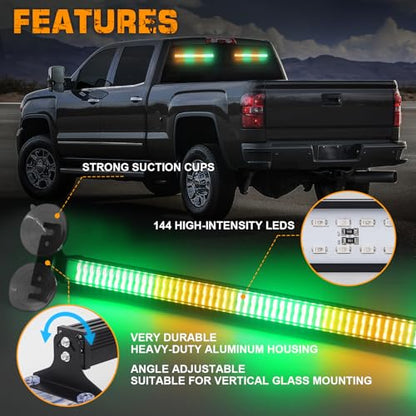 XRIDONSEN 2 in 1 Amber Green Emergency Lights Traffic Advisor Light Bar 144 LED Warning Safety Strobe Interior Front Dash Windshield Rear Window Lights for Trucks Construction Vehicles (2x17.7 inch) - color: Amber/Green