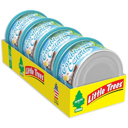 LITTLE TREES Car Air Freshener | Fiber Can Provides Long Lasting Scent for Auto or Home | Recycled Fiber | Caribbean Colada, 4 Air Fresheners - color: Caribbean Colada