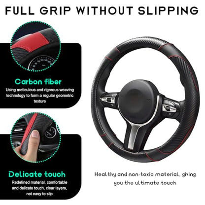 Car Steering Wheel Cover, 15 inch Carbon Fiber Microfiber Leather Elastic Steering Wheel Protector, Breathable Anti-Slip Comfortable Steering Wheel Covers for Most Cars (Black) - color: Black