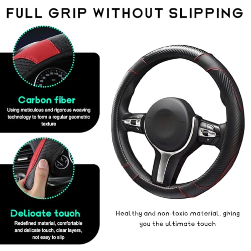 Car Steering Wheel Cover, 15 inch Carbon Fiber Microfiber Leather Elastic Steering Wheel Protector, Breathable Anti-Slip Comfortable Steering Wheel Covers for Most Cars (Black) - color: Black