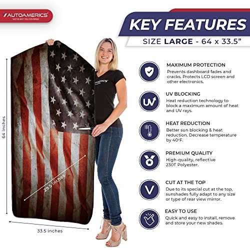 Autoamerics 1-Piece Windshield Sun Shade Grunge American Flag - 1 USA Design - Foldable Car Front Window Sunshade for Most Sedans SUV Truck - Blocks Max UV Rays and Keeps Your Vehicle Cool - Large - color: USA GRUNGE FLAG-1, size: LARGE = 64 x 33.5 inches