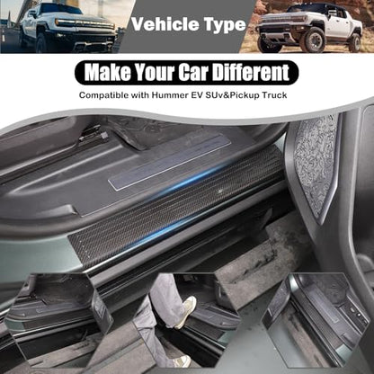 Genuine Carbon Fiber Door Sill Protector for Hummer EV SUV Pickup Accessories Anti-Scratch Door Edge Guards Entry Threshold Panel Trim Molding Kit for Hummer EV SUV Truck 2022-2024 2025+ (Black/2PCS)