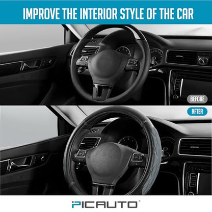 PIC AUTO Steering Wheel Cover, Gray Thick Rhombic Foam and Premium Leather, Universal 14.5-15.5 Inch Breathable Anti-Slip Steering Wheels Accessories for Men & Women - color: Gray