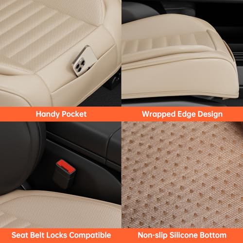 2 Pack Car Bottom Seat Covers, Luxury Leather Front Seat Covers, Breathable and Waterproof Automotive Bottom Seat Covers, Universal Anti-Slip Seat Covers Fit for Most Vehicles (Beige, 2 PCS) - color: Beige-2 PCS