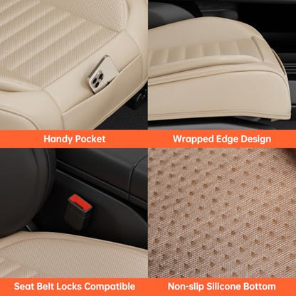 2 Pack Car Bottom Seat Covers, Luxury Leather Front Seat Covers, Breathable and Waterproof Automotive Bottom Seat Covers, Universal Anti-Slip Seat Covers Fit for Most Vehicles (Beige, 2 PCS) - color: Beige-2 PCS