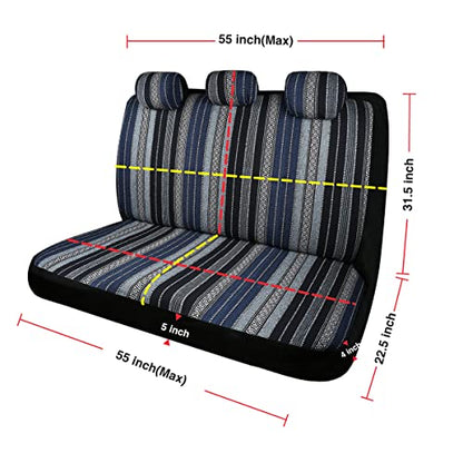 Baja Saddle Blanket Car Seat Covers 9PCS Full Set, Breathable and Washable Striped Woven Automotive Vehicle Seat Cover, Universal Seat Cover for Sedan, SUV, Truck, Airbag Compatible - color: Blue Baja, size: Full Set