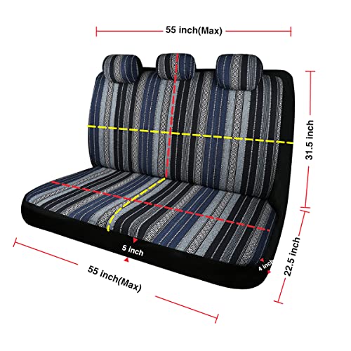 Baja Saddle Blanket Car Seat Covers 7PCS Full Set, Breathable and Washable Striped Woven Automotive Vehicle Seat Cover Universal for Sedan, SUV, Truck, Airbag Compatible - color: High Back Blue Baja, size: Full Set
