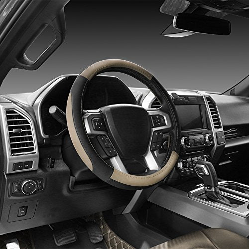 SEG Direct Car Steering Wheel Cover for F-150 Tundra Range Rover 15.5-16 inch, Black and Beige Microfiber Leather - color: Black and Beige, size: Large size[15 1/2''-16'']