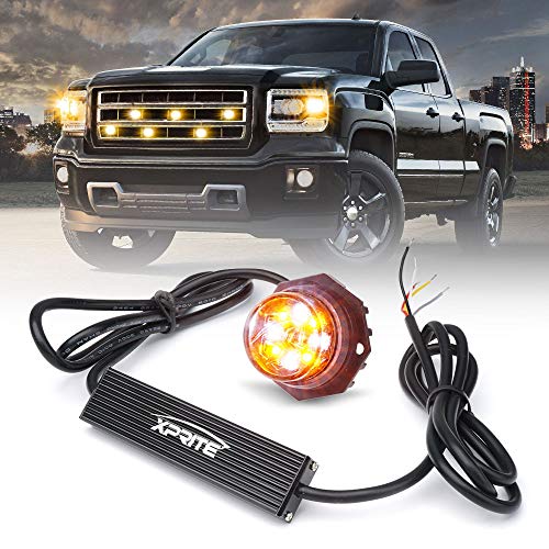 Xprite Hideaway Strobe Lights White Amber LED Strobe Light Kit with 14 Flash Patterns Grill Strobe Lights for Trucks Surface Mount Headlight Taillight Emergency Warning for Work and Tow Vehicles - 1PC - color: White&Amber, size: 1pc