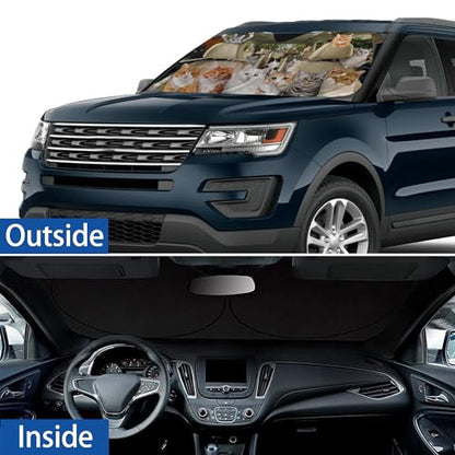Funny Cat Windshield Sunshade for Car SUV Truck Foldable Uv Ray Reflector Front Window Sun Shade Visor Shield Cover -59" X 31" - color: Cat