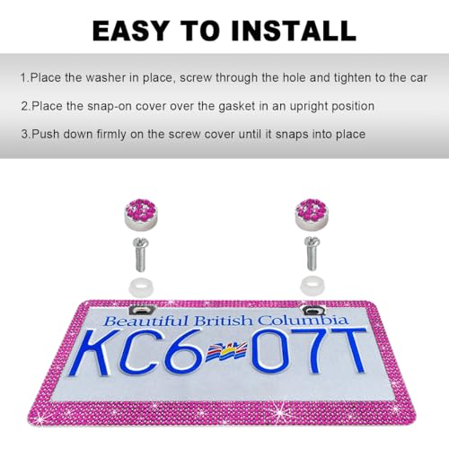DXNQ Bling License Plate Frame, Sparkly Rhinestone Diamond License Plate Cover with Crystal Screws Caps, Glitter Crystal Stainless Steel License Plate Holder for Women, Car Accessories (Pink) - color: Pink