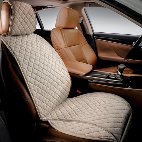 IVICY Faux Linen Front Car Seat Cover – Durable, Non-Slip Seat Protector for Cars – 1 Unit, Light Beige - color: BEIGE HYB LN
