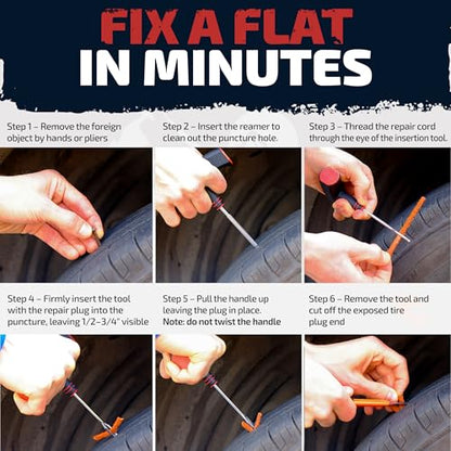 Vehiclex Tire Repair Kit for Plug and Patch - 30 Pcs Kit with Pliers for Car, Motorcycle, ATV, Tractor, Lawn Mower - size: Compact+ kit