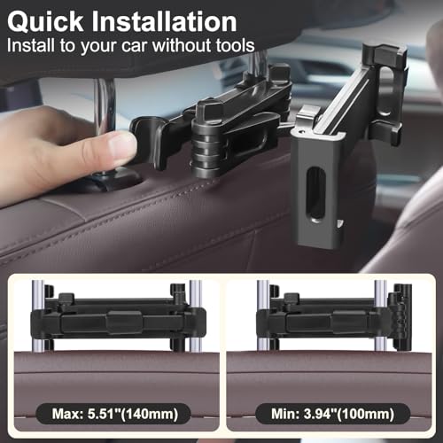 Kairiyard Tablet Holder for Car, 3 in 1 Extension Arm Adjustable Car Headrest Tablet Holder Road Trip Essentials Back Seat Tablets Cars Mount Compatible with iPad Pro, Air, Mini, 4.7-11" Devices - color: Black