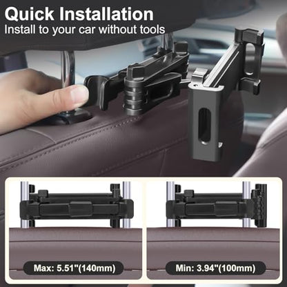 Kairiyard Tablet Holder for Car, 3 in 1 Extension Arm Adjustable Car Headrest Tablet Holder Road Trip Essentials Back Seat Tablets Cars Mount Compatible with iPad Pro, Air, Mini, 4.7-11" Devices - color: Black