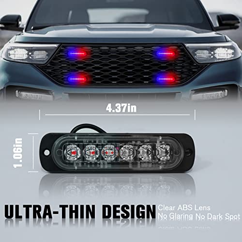 DIBMS LED Emergency Strobe Lights, 8X Red Blue 6 LED Strobe Warning Emergency Flashing Light Caution Construction Hazard Light Bar for Car Truck Van Off Road Vehicle ATV SUV Surface Mount - color: Red Blue