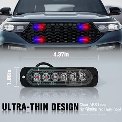 DIBMS LED Emergency Strobe Lights, 8X Red Blue 6 LED Strobe Warning Emergency Flashing Light Caution Construction Hazard Light Bar for Car Truck Van Off Road Vehicle ATV SUV Surface Mount - color: Red Blue
