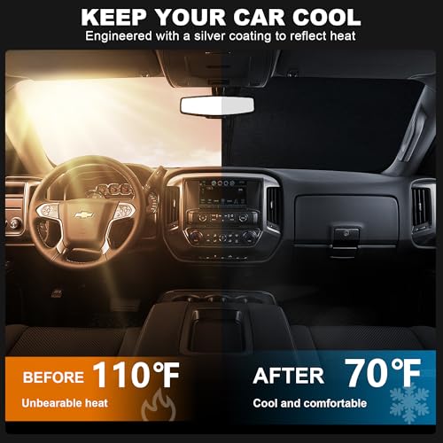 2026 Upgrade Front Windshield Sunshade fit for Chevrolet Silverado 2014-2019 Reflector Foldable Car Shade Automotive Windshield Sunshades for Chevrolet Silverado Windshield Sun Shade - size: Fit for Chevrolet Silverado 2014-2019