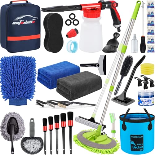 42Pcs Car Wash Detailing Kit Cleaning Set with Foam Gun Sprayer, Long-Handle Brush, Collapsible Bucket, Large Wash Mitt, Towels, Complete Interior & Exterior Car Washing Supply Set (Blue) - color: Blue, size: 42Pcs