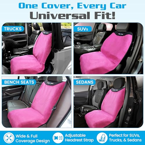 HAPPEGEAR Happeseat Waterproof Car Seat Cover & Protector – Universal Fit Car Seat Towel Cover – Non-Slip Backing, Easy Install & Storage, Machine Washable, Fits Front & Back, Pink - color: Pink