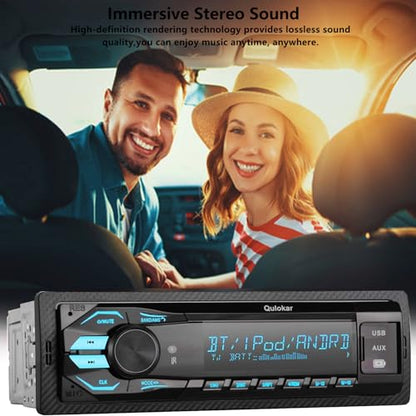 Single DIN Multimedia Car Stereo Radio,7 Character LCD,Bluetooth with Hands Free Calling & Music Streaming,USB Playback & AUX Input,AM/FM Radio Receiver Wireless Remote Control