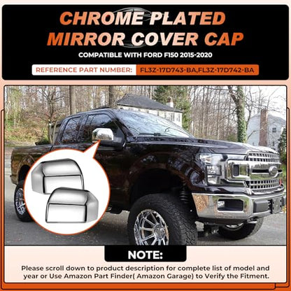 ACLONG Chrome Tow Mirror Cover Caps Left Driver Side & Right Passenger Side Rearview Side Mirror Covers Fit for Ford F150 2015 2016 2017 2018 2019 2020-1 Pair - size: Fit for Ford F150 2015-2020