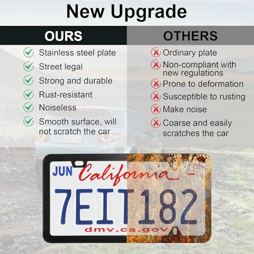 LivTee Black License Plate Frames, 2 Holes Stainless Steel License Plate Covers, 2PCS Car License Plate Holder, Automotive Exterior Accessories, Slim Design with Gasket Cover for US Cars - color: Black