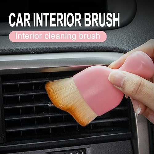 GaRhomxy Car Detailing Brushes, Car Interior Dust Sweeping Soft Brush, Soft Bristles Brush Cleaning Tool for Automotive Dashboard, Air Conditioner Vents, Computer, Scratch Free(Pink) - color: Pink