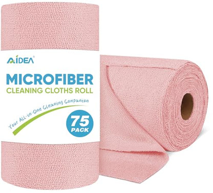 AIDEA Microfiber Cleaning Cloth Roll, 75PK, Tear Away Reusable Paper Towels, Pink Towels Lint Free Rags for House, Kitchen, Car Cleaning Supplies, 11.5"×11.5" - color: Pink