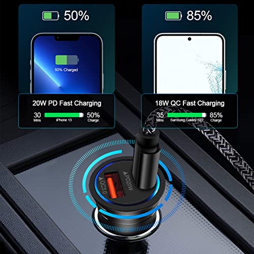 USB C Car Charger, 38W Fast Charge Car Charger Adapter PD&QC 3.0 Dual Port Cigarette Lighter USB Plug for iPhone 17e 17 Pro Max Air 16e 16 15 14 13 12 11 SE XR XS X 8, Samsung Galaxy S26 S25 S24 S23