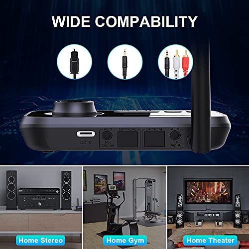 Bluetooth 5.3 Transmitter Receiver for 2 Headphones 3-in-1 Audio Adapter with Bypass Low Latency LCD Display ON/OFF Switch Volume Control Optical AUX RCA for Headphone Speaker TV Home Stereo - color: Black Grey